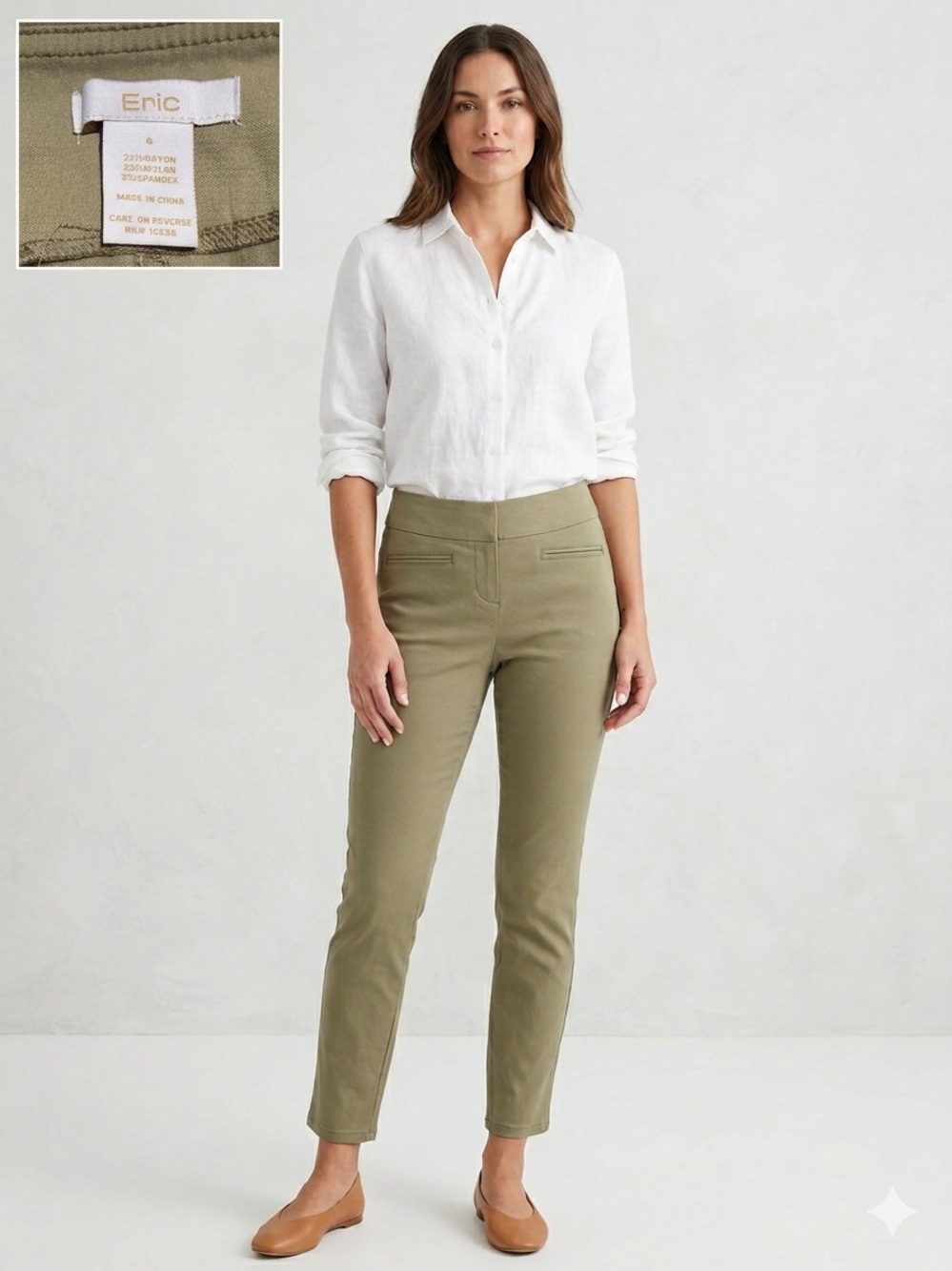 Eric Casual Millennium Stretch Pants Business Casual Olive Green Faux Pocket 6